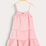 Tiered sarafan with straps - pink