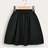 Tencel Stitching Skirt - Black