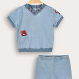 Denim set with embroidery - light blue