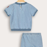 Denim set with embroidery - light blue