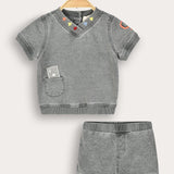Embroidered jeans set - gray