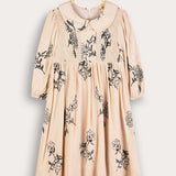 Collared dress with flowers - beige