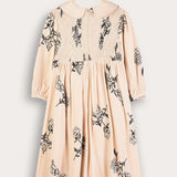 Collared dress with flowers - beige