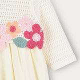 Festive dress with knitted flowers - cream