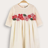 Festive dress with knitted flowers - beige