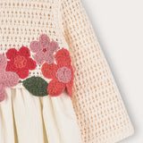 Festive dress with knitted flowers - beige