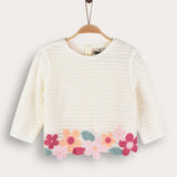 Crocheted floral knit top - cream