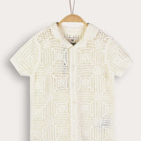 Crochet knit button-down shirt - cream