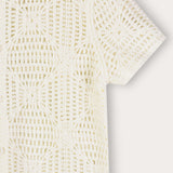 Crochet knit button-down shirt - cream