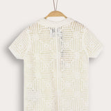 Crochet knit button-down shirt - cream