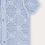 Crocheted knit button-down shirt - light blue