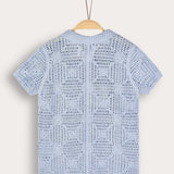 Crocheted knit button-down shirt - light blue