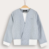 Striped Wrap Cardigan - Light Blue