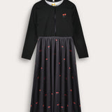 Floral robe combined with cardigan - black