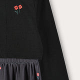 Floral robe combined with cardigan - black