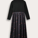 Floral robe combined with cardigan - black