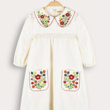 Dress with floral embroidery - cream