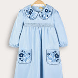 Dress with floral embroidery - light blue