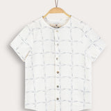 Checkered Print Button Down Shirt - Light Blue