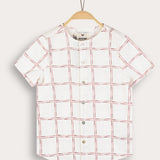 Checkered Print Button Down Shirt - Burgundy