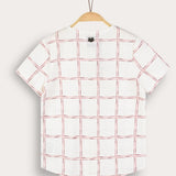 Checkered Print Button Down Shirt - Burgundy