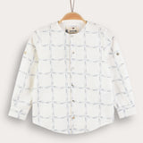 Checkered Print Button Down Shirt - Light Blue
