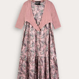 Ethnic print robe with cardigan - pink