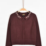 Knitted cardigan with embroidery - burgundy