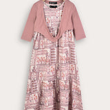 Ethnic print robe with cardigan - powder