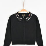 Knitted cardigan with embroidery - black
