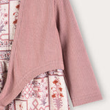 Ethnic print robe with cardigan - powder