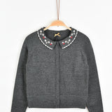 Knitted cardigan with embroidery - gray