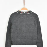 Knitted cardigan with embroidery - gray
