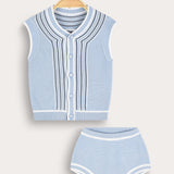 Striped knit set - light blue