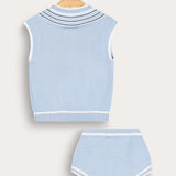 Striped knit set - light blue
