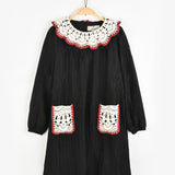 Knitted collar and pocket dress - black