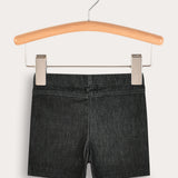 Short denim tights - black