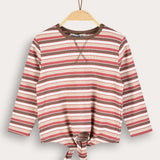 Girls' striped shirt - berry/mocha