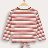 Girls' striped shirt - berry/mocha