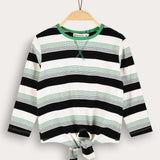 Striped girls' shirt - black / green