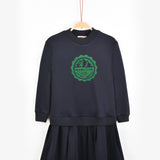 Velvet emblem dress - Navy