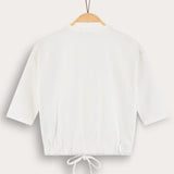 Shirt with crocheted art - beige