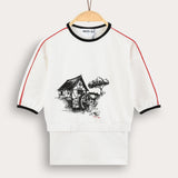 Rustic print layered shirt - white