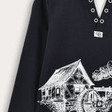 Country Print Long Sleeve Shirt - Navy