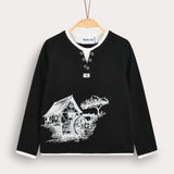 Country print long sleeve shirt - black