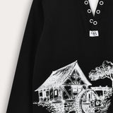 Country print long sleeve shirt - black
