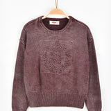 Knitted shirt with a distressed look - burgundy