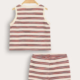 Striped Baby Set - Burgundy