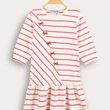 Striped dress with bow ties - red