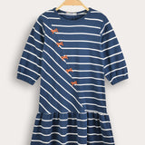 Striped dress with bow ties - blue